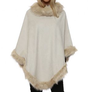 Suede poncho with faux fur